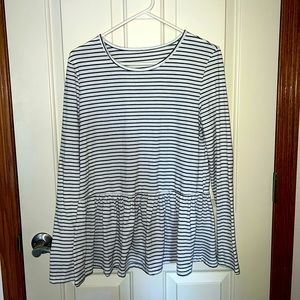 Striped Black and White Peplum Long Sleeve Size Small